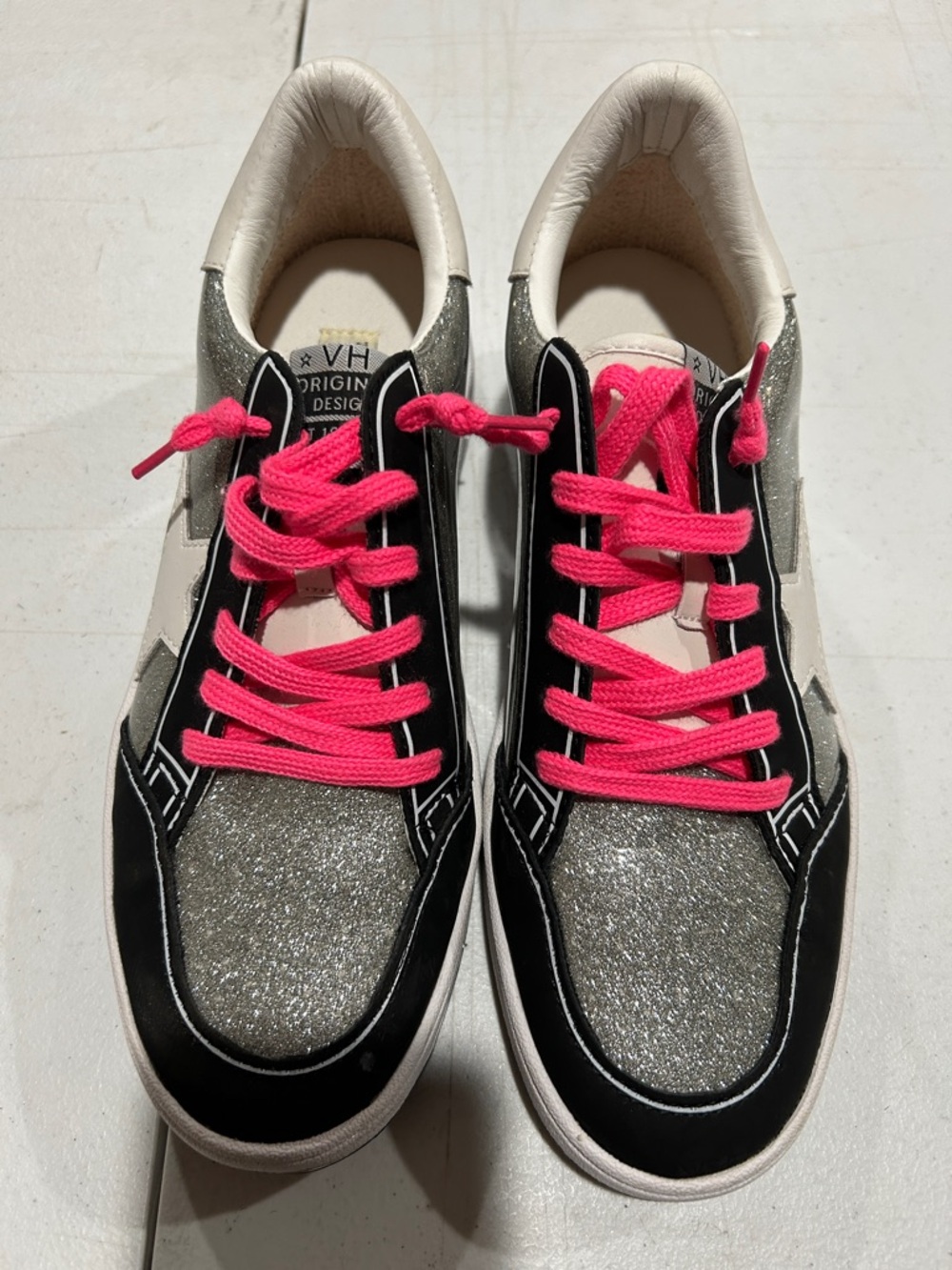 Vintage Havana Silver, Black & Hot Pink Low-Top Sneakers